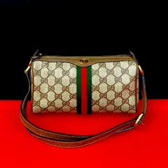 極 美品 GUCCI グッチ オールドグッチ ヴィンテージ シェリーライン GG ロゴ 金具 レザー ショルダーバッグ ポシェット ブラウン 20090