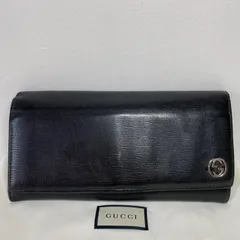 美品　グッチ　長財布　GG　インターロッキング　フラップ　ロゴ　シボ革　ブラック GUCCI グッチ 長財布 インターロッキングG 二つ折り ブラック