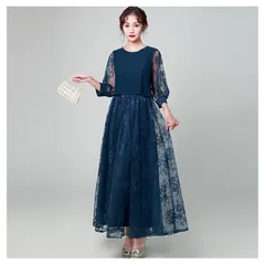 新品 未使用 大きいサイズ 3l 結婚式 ドレス お呼ばれ ロング レース 袖あり ミモレ丈