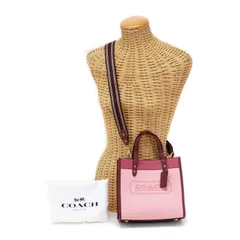 コーチ COACH フィールド トート 22 カラーブロック ウィズ コーチ バッジ ポリッシュド ペブル レザー / スエード C6036 ハンドバッグ ミニトート 2WAYバッグ レディース キャンディーピンクマルチ 極美品 中古 mbc03012