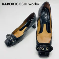 RABOKIGOSHI works ラボキゴシワークス パンプス 23cm エナメル 黒 バックル スクエアトゥ 日本製 完売品 通勤 通学 式典 結婚式 パーティー 冠婚葬祭 チャンキーヒール 太ヒール メンテナンス済 美脚 上品 EE hws02154