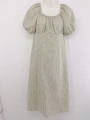 ◇ apres jour アプレジュール チェック パフスリーブ 半袖 膝下丈 ワンピース サイズS オリーブ グリーン系 レディース P  【中古】 【1208300007036】