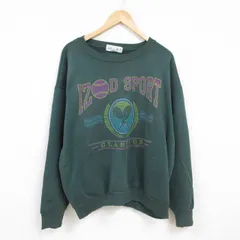 XL/古着 IZOD 長袖 スウェット メンズ 90s ビッグロゴ テニスラケット 大きいサイズ クルーネック 濃緑 グリーン 24jan05 中古 スエット ト