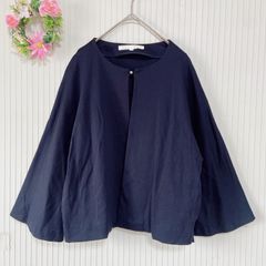 49-52 ー大特価ー 良品★ 【ナチュラルビューティ】 natural beauty レディース トップス カーディガン カットソー (М)  ひとつボタン パール ネイビー 濃紺 袖フレア 7分袖