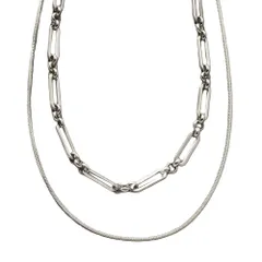 【シルバー × アソート】[Cream dot. クリームドット公式] ネックレス レディースステンレス製 2点セット 金属アレルギー つけっぱなし サージカルステンレス ショート スネークチェーン オーバルチェーン 3way 大人