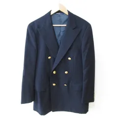 美品 Polo by Ralph Lauren ポロバイラルフローレン 金ボタン ダブル テーラードジャケット ブレザー 紺ブレ 96A7 ネイビー メンズ 古着 中古 USED