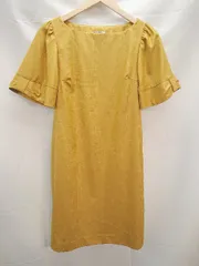 ◇ anatelier アナトリエ 無地 二次会 半袖 ひざ丈 ワンピース サイズ36 イエロー レディース E  【1303290002877】