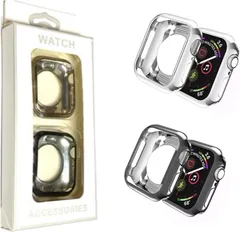 Royce&Roland 互換品 互換品/代替品 ステンレス のような輝き カバー 2個セット TPU/ブラック/シルバー 柔らかい お洒落 ギフト applewatch アップルウォッチ(シルバー、ブラック,  45mm)