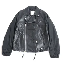 美品◆MONCLER モンクレール MASSART ナイロン×レザー ダウン ダブルライダースジャケット ブラック 3 正規品 メンズ ハンガー付きのサムネイル
