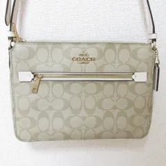 ほぼ美品 COACH コーチ シグネチャー クロスボディ ショルダーバッグ 91013 ベージュ×オフホワイト レディース 古着 中古 USED
