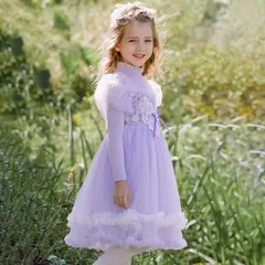 子供ドレス チュールワンピース 春秋 女の子 ニット 異素材 長袖 ガールズ ドレス スカート レース 子どもワンピース ピアノ 発表会 結婚式 卒業式 入学式 卒園式 入園式 演奏会 パーティードレス お姫様 プレゼント KWFC087(100-140)