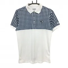 ジャックバニー 半袖ポロシャツ 白×ネイビー 一部チェック柄 胸元ロゴ メンズ 4(M) ゴルフウェア Jack Bunny