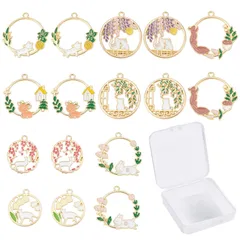 SUNNYCLUE　猫の花　32個8種　猫　チャーム　ウサギ　チャーム　和風　チャーム　エナメル　鹿　ペンダント　桜　ペンダント　月　パーツ　花　ヘラジカ　ピアス　ねこ　花びら　桃花　イヤリング　兎　ネックレス　ねこ　葉　ブレスレット　薔薇　 ネコ