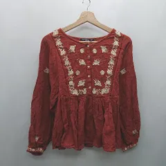 ◇ ⊇ ZARA BASIC 花柄刺<!-利用不可文字-!> 長袖 チュニック サイズM オレンジ系 レディース E  【1501230000765】