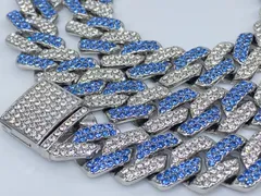 喜平ネックレス　マイアミ　キューバン　方型　幅15ミリ 45/50/55/60cm　シルバーブルー LEX メンズネックレス　レディースネックレス　プレゼント