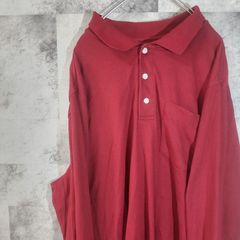 ビンテージ長袖ポロシャツ☆　USA古着　レッド　L　C24