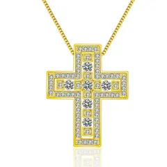 [ラクリス] クロス ネックレス 国内メーカー ジルコニア ダブル 18K 金メッキ 【 ゴールド 】 メンズ レディース 18金 GP 十字架 クロスネックレス