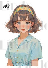 コラージュ素材　人物ステッカー　女の子　A6サイズ　5枚入り　シール　ノーカット　182