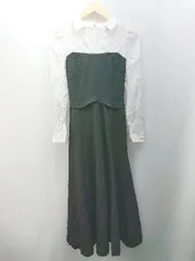 ◇ and couture ガーリー リボン バックファスナー ドッキング 長袖 ロング丈 ワンピース サイズ38 ブラック レディース E 【1309040073630】