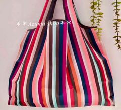 ⭐︎カジュアルストライプ　トート、エコバッグ　折り畳み買い物バッグ大容量コンパクト