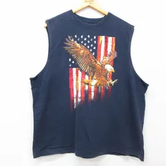 XL/古着 FADED GLORY ノースリーブ Tシャツ メンズ 鳥 星条旗 大きいサイズ コットン クルーネック 紺 ネイビー 25jun30 中古