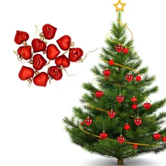 【数量限定】クリスマス オーナメント ハート 12個セット おしゃれ ハート型 クリスマス ボール オーナメント 北欧風 ガーランド クリスマスツリー 飾り バレンタインデー 結婚式 パーティー デコレーション (レッド)