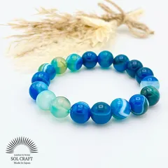 【仕事運UP】ブルーアゲート 10ｍｍ シンプル ブレスレット 青縞瑪瑙 メノウ リーダーシップ 天然石 パワーストーン 浄化 繁栄 癒し 幸運 魔除け 厄除け 恋愛運 金運 財運 勝負運 仕事運 健康 お守り レディース メンズ ユニセックス