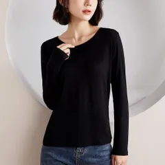☆ ブラック ☆ L ☆ 長袖Ｔシャツ インナー クルーネック レディース ylm3195 インナー レディース 長袖 肌着 下着 シャツ Tシャツ トップス カットソー ロンT ロングTシャツ クルーネック 吸湿性 放熱性 重ね着 スリム 無地 シンプル