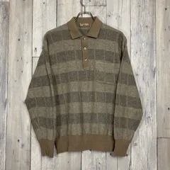 【 Cashmere KOSUGI カシミヤ コスギ】長袖 ケーブル編み チェック ニット ポロシャツ  M