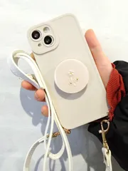 iPhoneケース　スマホショルダー　ハンドメイド　くすみカラー　ミルクベージュ