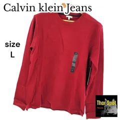 Calvin klein jeans カルバンクラインジーンズ ワッフルニット 長袖 レッド L 無地 メンズ