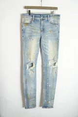 美品 mnml ミニマル ダメージ加工 スキニー デニム パンツ ストレッチ ジーンズ ペイント サイズ29 インディゴ 青 830P★2