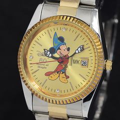 希少・稼働品】Disney ミッキーマウス腕時計/ゴールド文字盤（電池交換 
