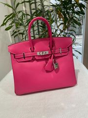 【極美品】HERMES エルメス バーキン 25 キャンディ ヴォーエプソン ローズティリアン×ルビー シルバー金具 O刻印□ 中古 ハンドバッグ トートバッグ レディース 女性用 ブランド ピンク 本革 レザー カーフ 希少 レア プレゼント ギフト バック