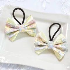 ベッツィ縮小イエロー　サテン付きリボンヘアゴム