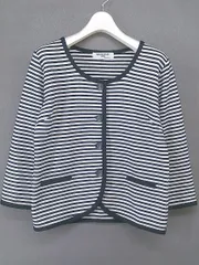 ◇ NATURAL BEAUTY BASIC ボーダー 七分袖 カーディガン サイズM ネイビー系 ホワイト レディース  【中古】 【1203100003899】