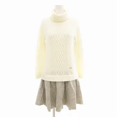 バーバリーブルーレーベル BURBERRY BLUE LABEL ドッキングワンピース タートルネック フレア ケーブルニット 長袖 ひざ丈 36 XS アイボリー グレー /AE ■GY41