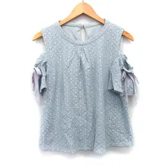 マジェスティックレゴン MAJESTIC LEGON レース カットソー ブラウス オフショルダー リボン タック 半袖 丸首 綿混 M ライトグレー 灰 /HT13