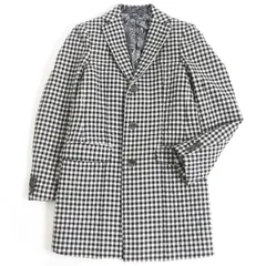 極美品□ETRO/エトロ ギンガムチェック 裏ペイズリー ロゴボタン ウール×カシミヤ 中綿入り チェスターコート 白×黒 44 伊製 正規品のサムネイル