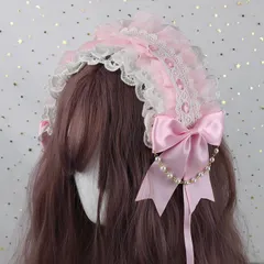 レース　ヘッドドレス パール リボン ロリータ ゴスロリ 姫ロリ 地雷系 ピンク