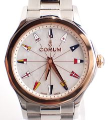 磨き済 美品 CORUM(コルム) 020.100.24/V200 PN12 アドミラルズカップ PG/SS QZ クォーツ ヨットレース ピンクゴールド 白 レディース 腕時計