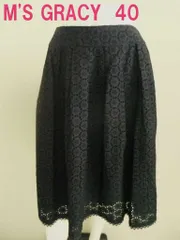 美品 エムズグレイシー スカート 40（L）透かし編み刺繍レース　フレアスカート