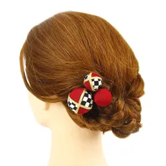 髪飾り 成人式 赤 振袖 前撮り 袴 浴衣 夏祭り 花火大会 3点セット ちりめん 玉飾り 格子 ヘアアクセ 新作 ヘッドドレス 卒業 No.9-3281