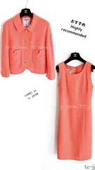 シャネル ヴィンテージ ジャケット ワンピース セットアップ CHANEL アプリコット CC ゴールド ボタン ココボタン 貴重 超美品 34 36 38