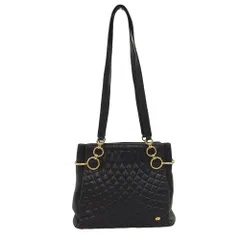 超美品 バリー BALLY 90年代 ヴィンテージ ゴールドタグ キルティング ラムレザー リンクス ショルダー トートバッグ 黒 オフィス レディース