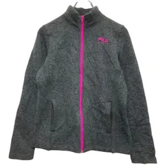FILA ジップアップ ニットジャケット レディース M グレー ピンク フィラ 古着卸 アメリカ仕入 a701-5218