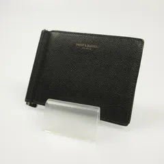 極美✨付属完備✨サンローラン マネークリップ レザー ロゴ金具 クロコ ブラック Yves Saint Laurent 美品 サンローラン パリ ロゴプレート