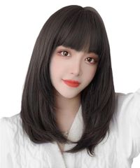 ファッション 原宿系 日常 ふんわり 小顔 ロング ネット付き フルウィッグ ストレート 通気 黒 ミディアム かつら セミロング AISIHAIRウィッグ