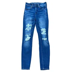 AMERICAN EAGLE HI-RISE JEGGING クラッシュ スキニーデニム レディースXS ブルー サイズ4 REGULAR アメリカンイーグル