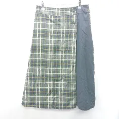 ◇ Dessin デッサン チェック柄 ひざ丈 フレア スカート サイズ2 グリーン ブラック イエロー レディース E  【1408220004218】